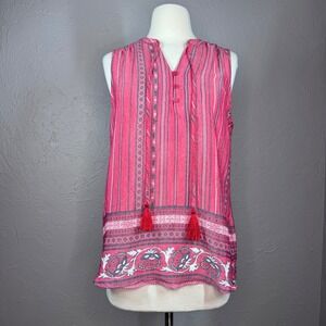 Women's medium red boho sleeveless top with tasselss - Summer bohemian festival